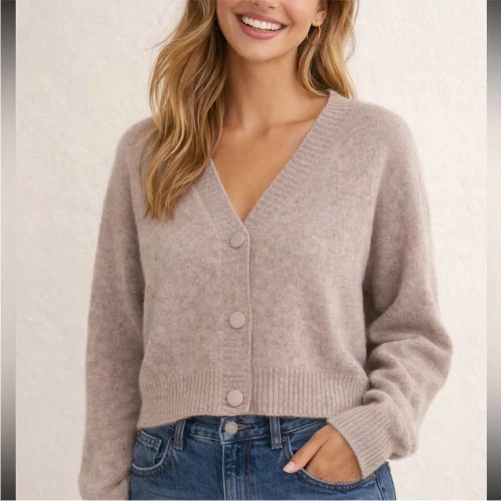 Club Monaco Boiled Cashmere Cardigan Sweater Button Down V-Neck Gray Size XS - Picture 3 of 11